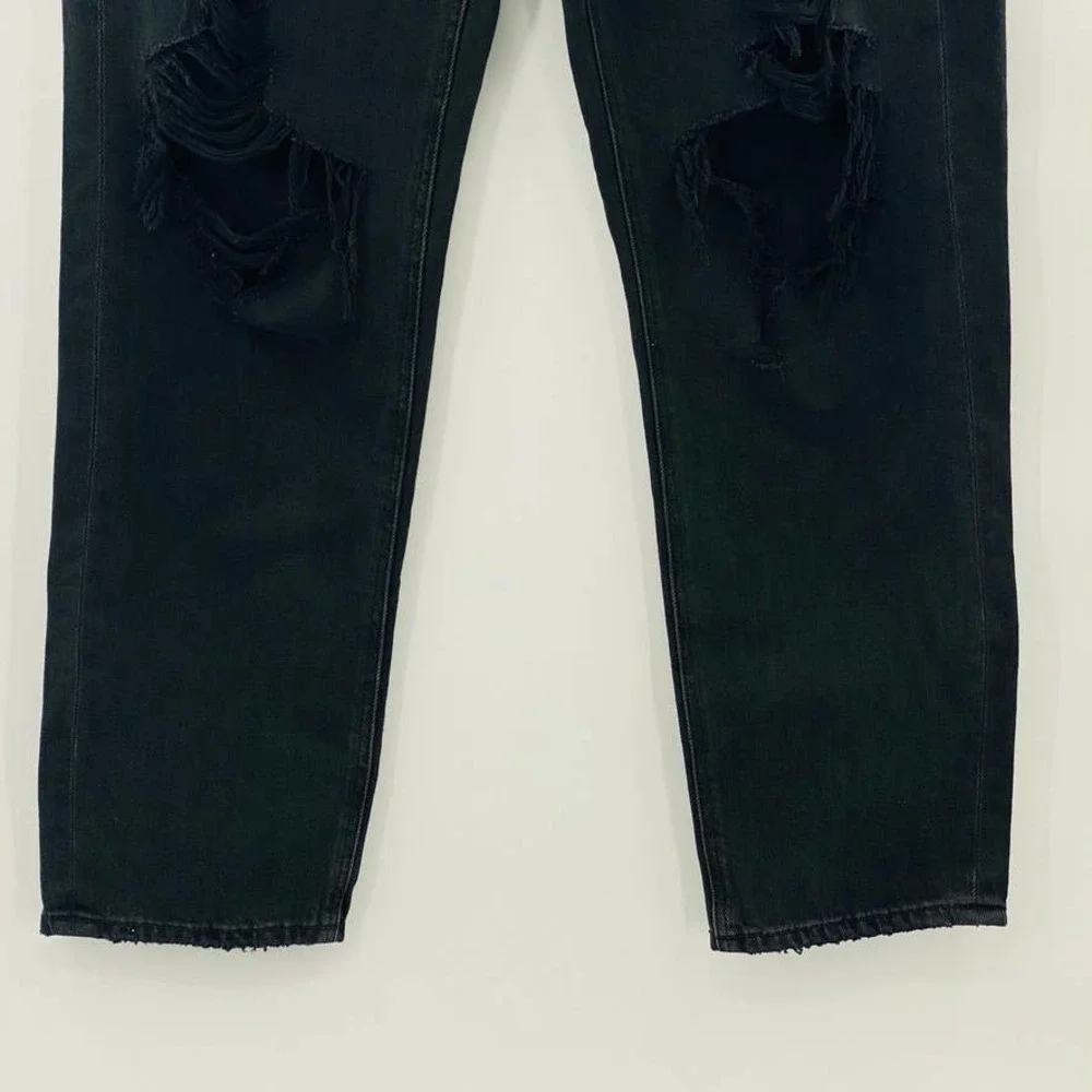 AMERICAN EAGLE Mom Jeans Comfort Stretch Waistband Black Distressed NWT Size 8 - Picture 7 of 16
